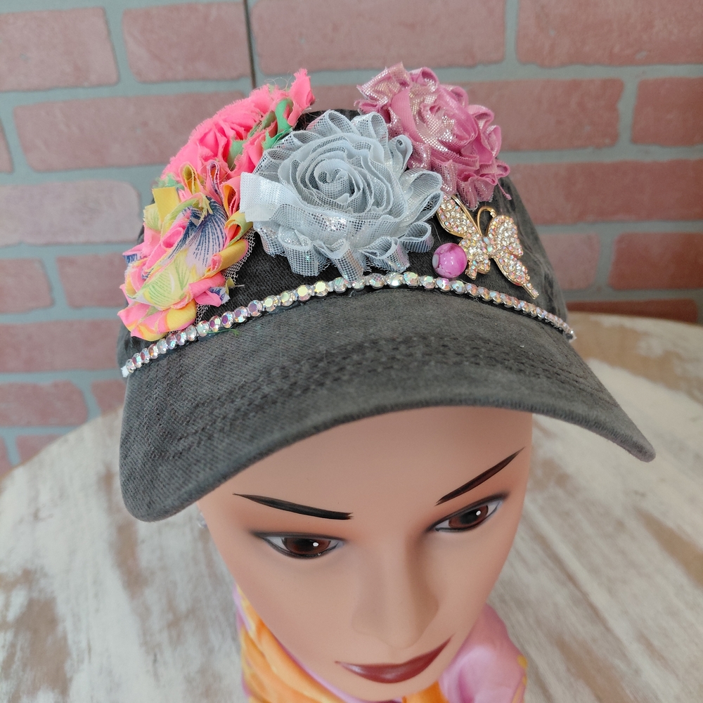 Embellished Floral Rhinestone Baseball hat.